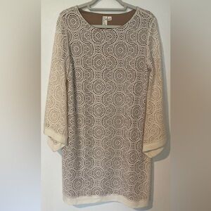 Emma & Michele Cream Lace overlay Flared Sleeve Dress Large